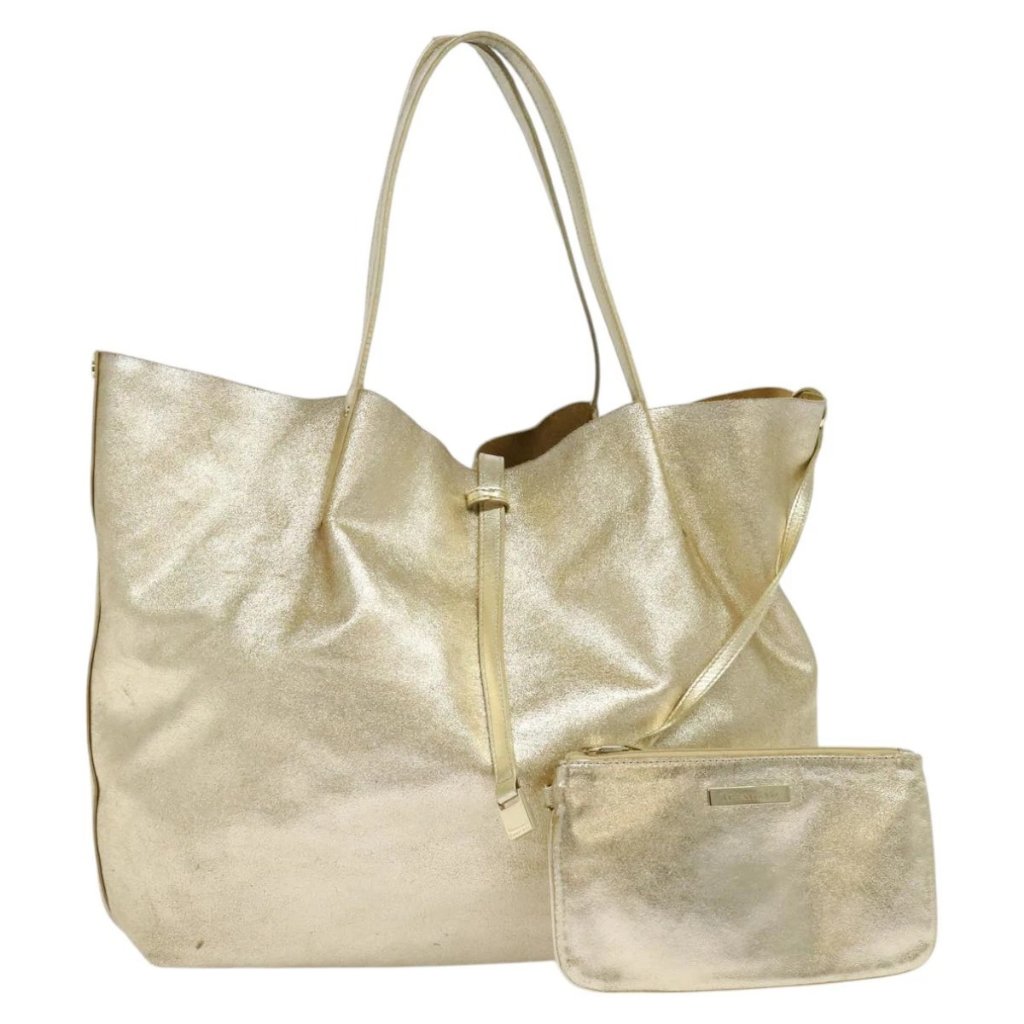 Tiffany&Co. Reversible Tote Bag Leather Suede Gold Tone Auth 105966